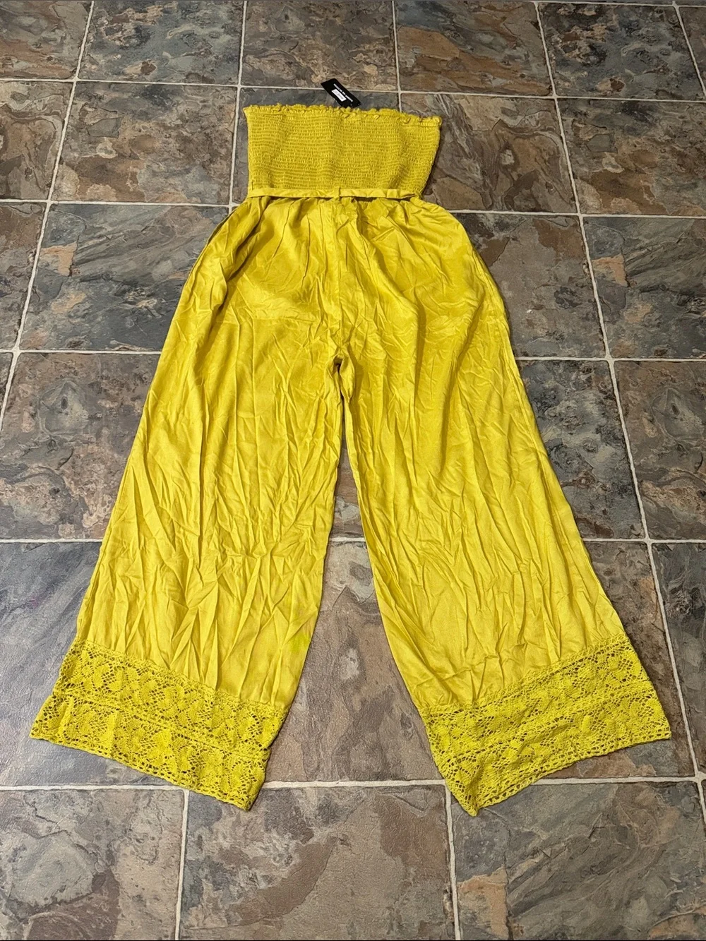 Strapless Wide-Leg Jumpsuit in Chartreuse - Picture 4 of 5